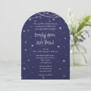 Invitación Boda nocturno Navy Silver Estrellas metálicas Garl