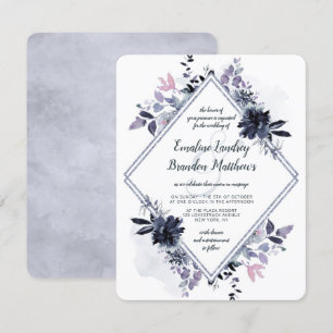 Invitación Boda Nocturonal Floral Dusty Blue Diamond