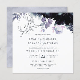 Invitación Boda Nocturonal Floral Dusty Blue Square