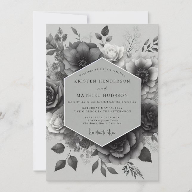 Invitación Boda Noir Elegant Bloom (Anverso)