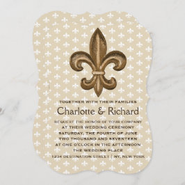 Invitación Boda Nola Gold y White French Fleur De Lis