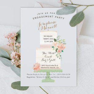 Invitación Boda Nombre de Pastel Compromiso Floral Acuarela