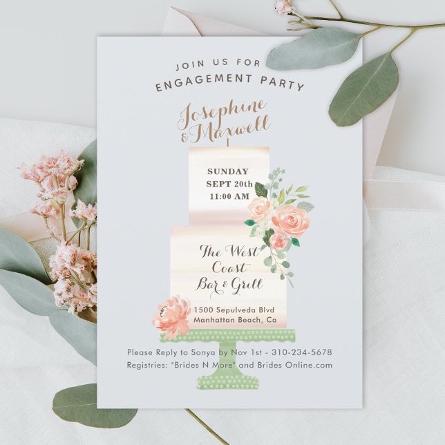 Invitación Boda Nombre de Pastel Compromiso Floral Acuarela (Subido por el creador)