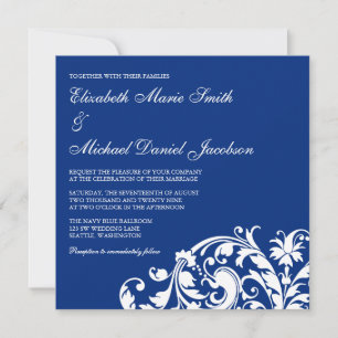 Invitación Boda nudista azul y blanco floreciente
