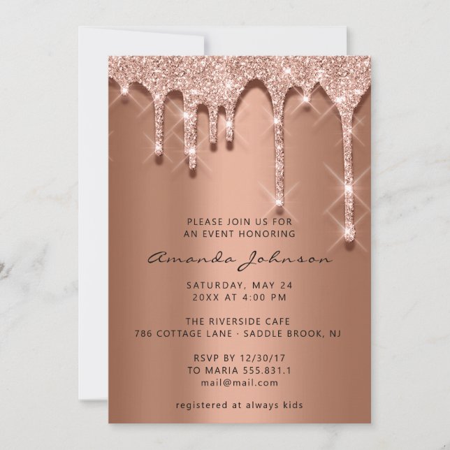 Invitación Boda nupcial Cumpleaños 16.º Rosa Coopper de Drips (Anverso)