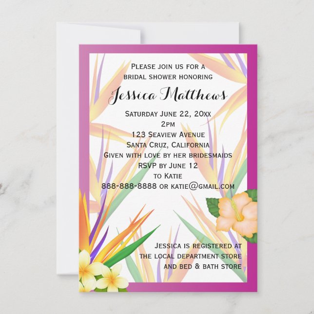 Invitación Boda nupcial de la ducha de la ave del paraíso del (Anverso)