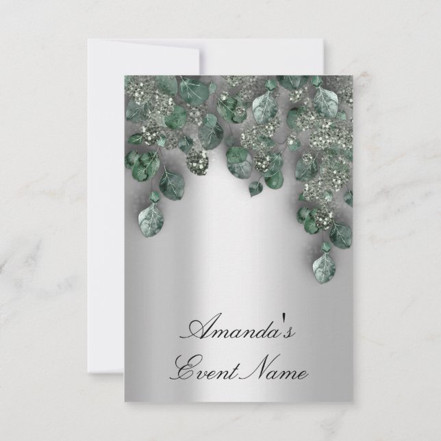 Invitación Boda nupcial Purpurina SmokyGray Eucalyptus Greene (Reverso)