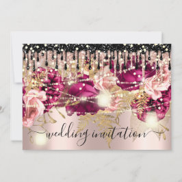 Invitación Boda nupcial Rosa Drip Luces de Rosa rosadas de Ma