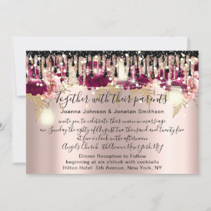 Invitación Boda nupcial Rosa Drip Luces de Rosa rosadas de Ma