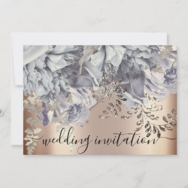 Invitación Boda nupcial Rosa Flores de Plata Azul