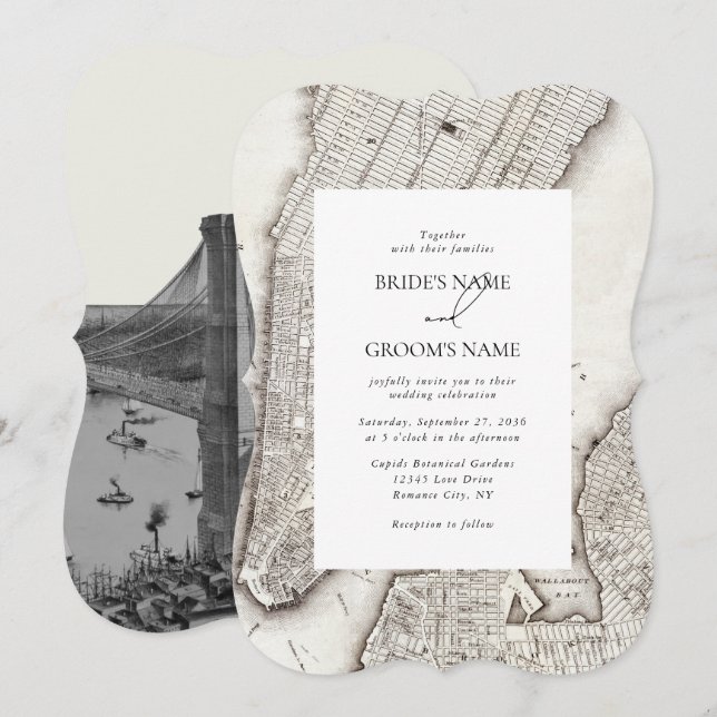 Invitación Boda NYC de destino de Nueva York (Anverso / Reverso)