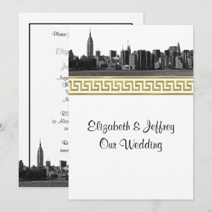Invitación Boda NYC Wide Skyline Grabado BW Gold GK #5