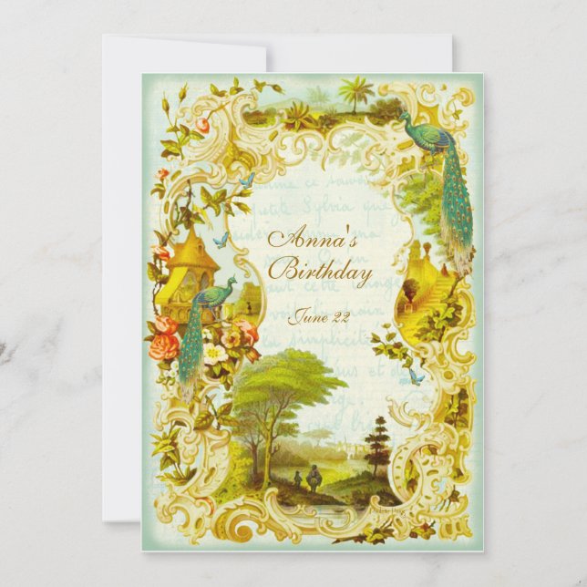 Invitación Boda o acontecimiento del jardín del pavo real de (Anverso)