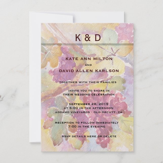 Invitación Boda o acontecimiento del lagar del viñedo de la (Anverso)