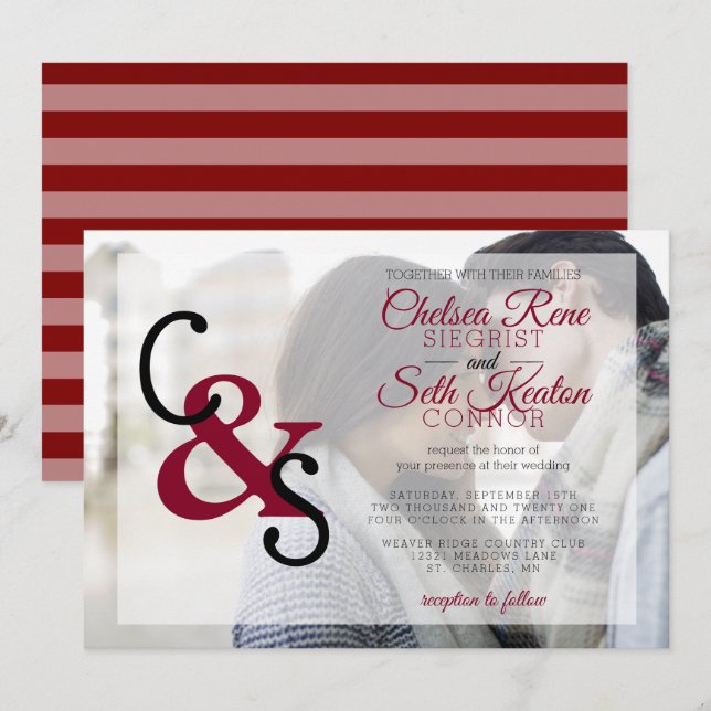 Invitación Boda o aniversario del Día Moderno - Marrón Rojo (Anverso / Reverso)