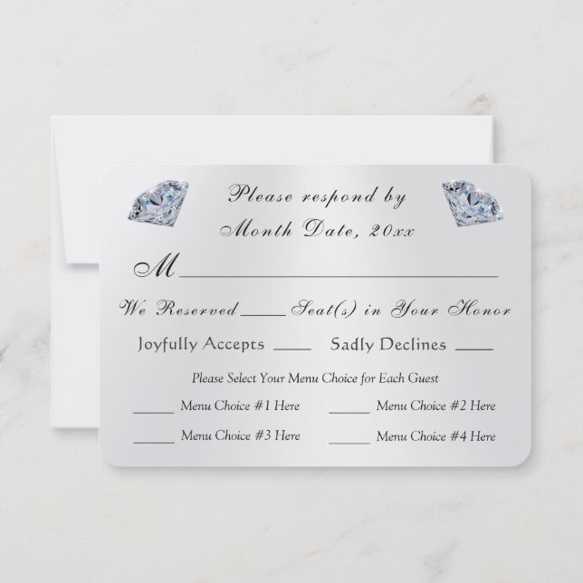 Invitación Boda o aniversario, RSVP con opción de menú, (Reverso)