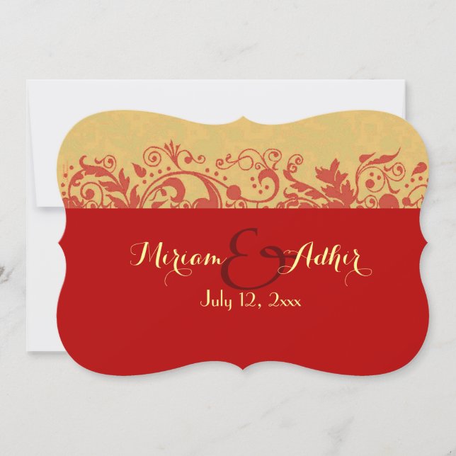 Invitación Boda o compromiso musulmán rojo y dorado (Anverso)