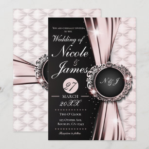 Invitación Boda o Evento de Lujo Elegante Rosa Negro y Blanco