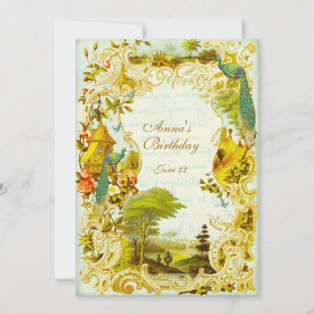 Invitación Boda o evento en el jardín de Versalles Peacock (Anverso)