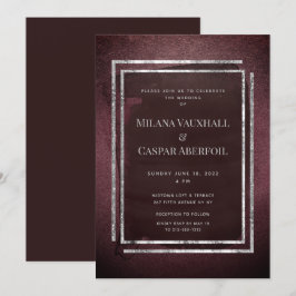 Invitación Boda O Fiesta De Marco De Borgoña Y Plata Tostada