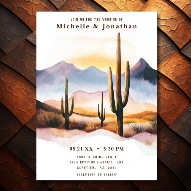 Invitación Boda occidental de Boho Desert Cactus (Front - Boho Desert Cactus Western Wedding Invitation)