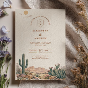Invitación Boda Occidental de Cactus Verde Turquesa Polvorien