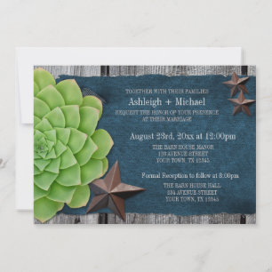 Invitación Boda occidental de Denim y Estrellas Rústicas