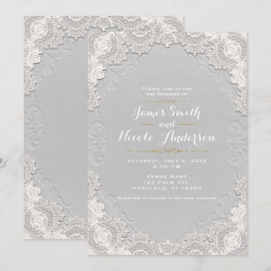 Invitación Boda occidental de encaje de cuero Ante blanco