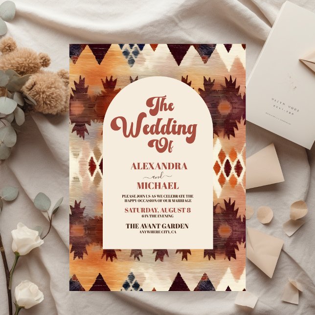 Invitación Boda occidental de etnia azteca tribal marrón (Subido por el creador)