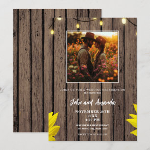 Invitación Boda occidental de foto de madera de Rustic