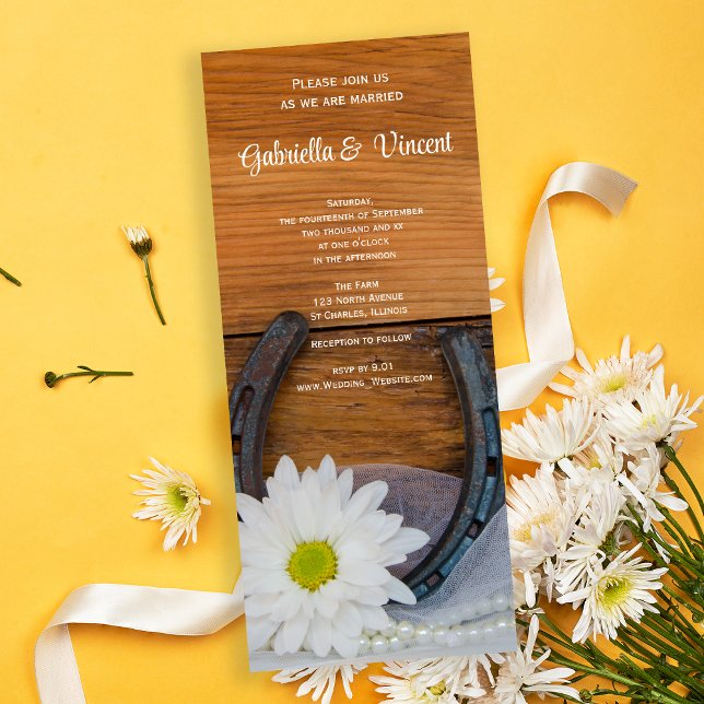 Invitación Boda occidental de margarita blanca y herradura (Subido por el creador)