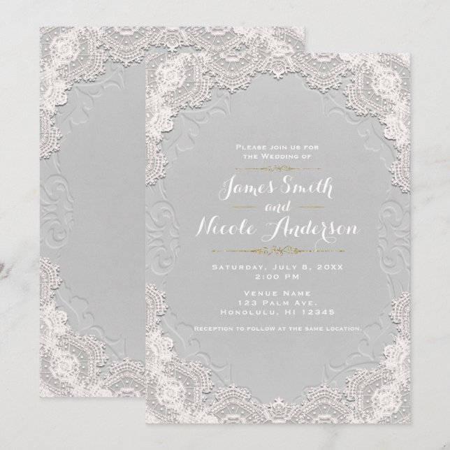 Invitación Boda occidental de vintage de cuero blanco Ante (Anverso / Reverso)