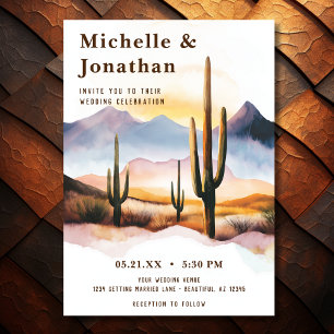 Invitación Boda occidental del atardecer del desierto del Boh