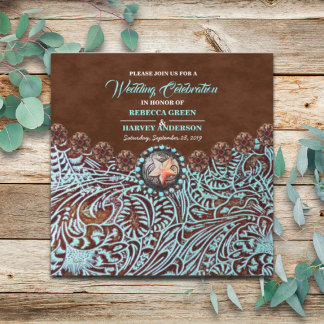 Invitación boda occidental del país de vaquero marrón turques