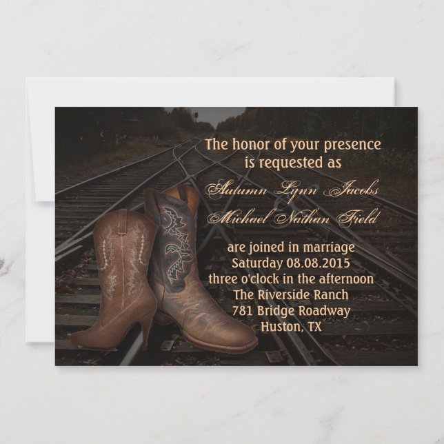 Invitación boda occidental ferroviario del vaquero del grunge (Reverso)