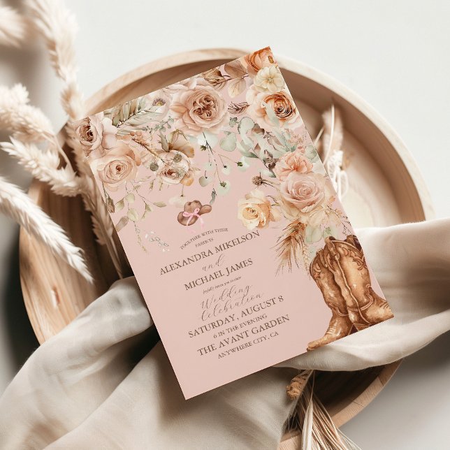 Invitación Boda Occidental Floral Boho Rosa (Subido por el creador)