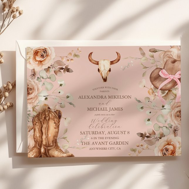 Invitación Boda Occidental Floral Boho Rosa (Subido por el creador)