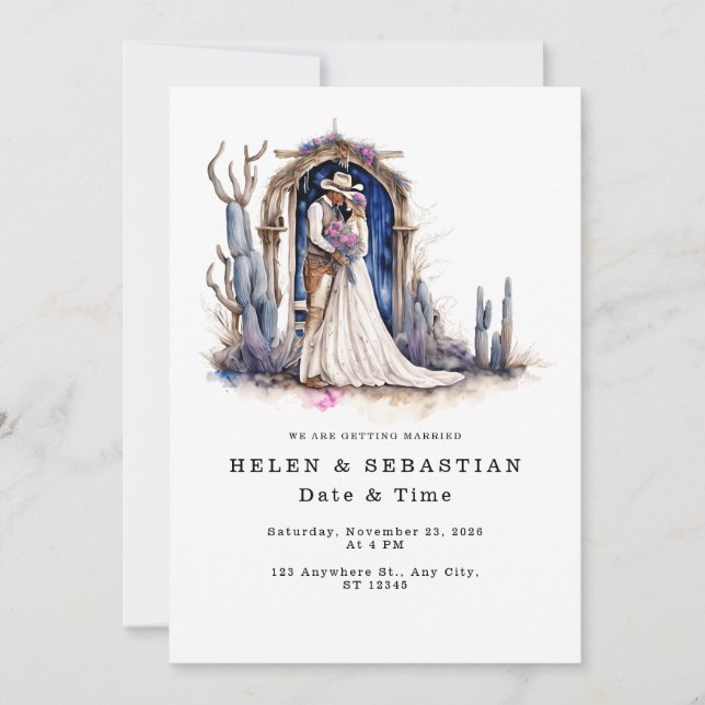 Invitación Boda Occidental Floral de Vaquero Boda Rústica  (Anverso)