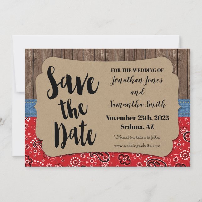 Invitación Boda occidental salva la moda de país de la fecha (Anverso)