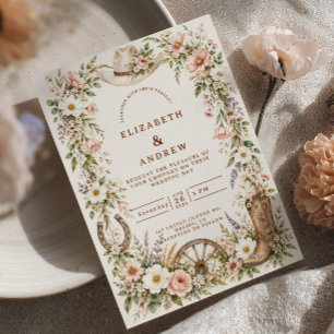 Invitación Boda Occidental Vaquera Flor Silvestre Rubor