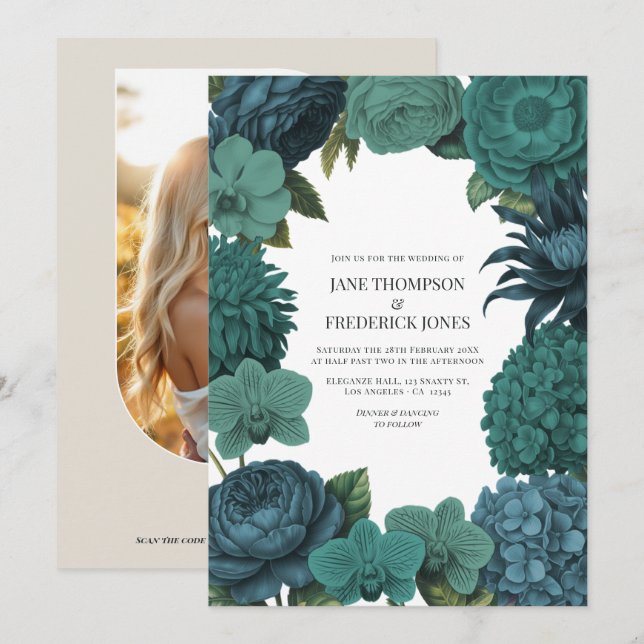 Invitación Boda Ocean Emerald, Deep Lagoon & Tidepool Teal (Anverso / Reverso)