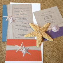 Boda oceánica Verde azulada en Burlap y Starfish B