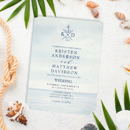 Invitación Boda oceánico de color acuático monograma