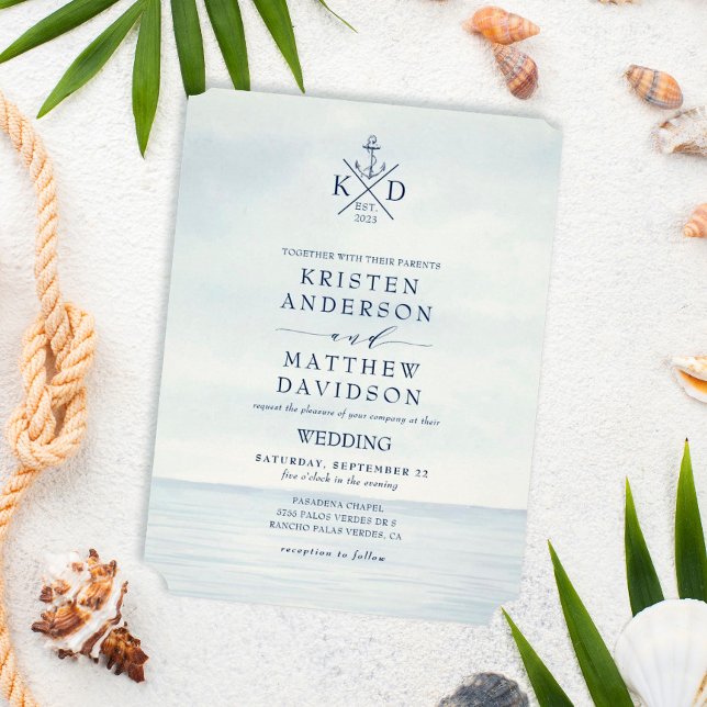 Invitación Boda oceánico de color acuático monograma (Subido por el creador)