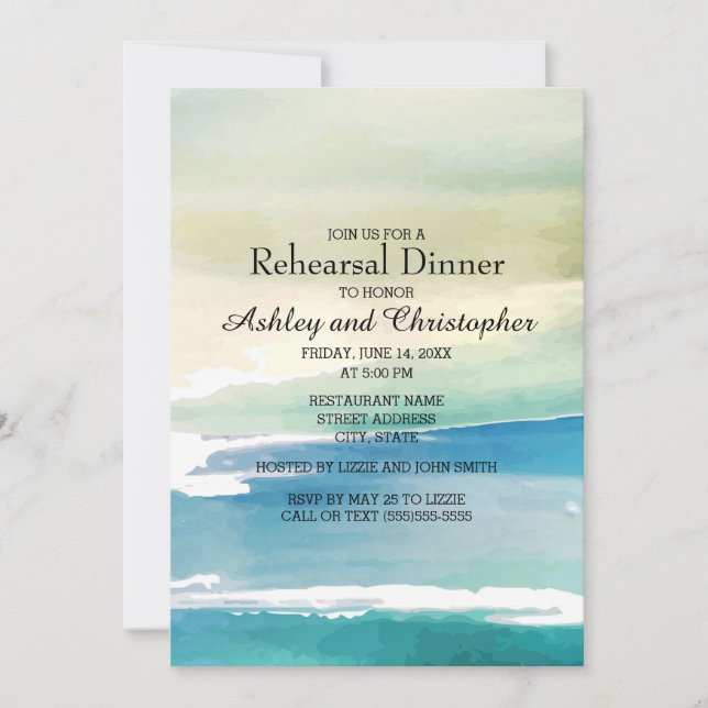 Invitación Boda oceánico de color azul verde (Anverso)