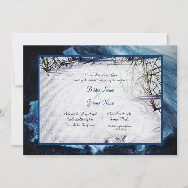 Invitación Boda Océano de arena blanca (Anverso)
