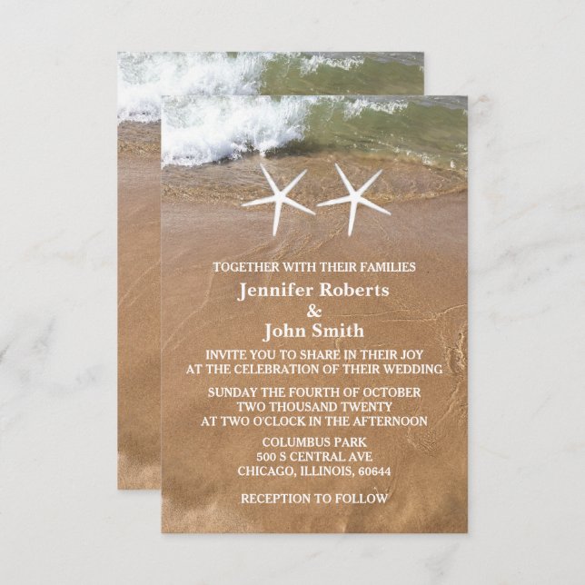 Invitación Boda Océano de código QR de Budget Beach Starfish (Anverso / Reverso)