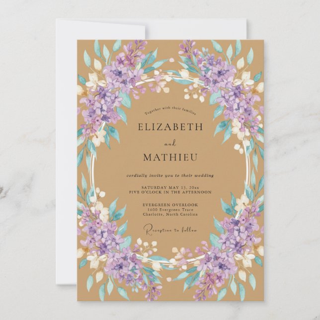 Invitación Boda Ochre Amethyst Frondosa (Anverso)