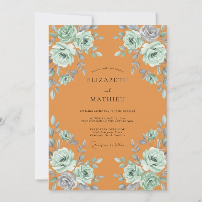 Invitación Boda Ochre Silver Leafy (Anverso)