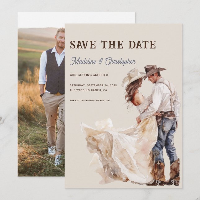 Invitación Boda Oeste Ranch Boho Foto Guardar la Fecha (Anverso / Reverso)